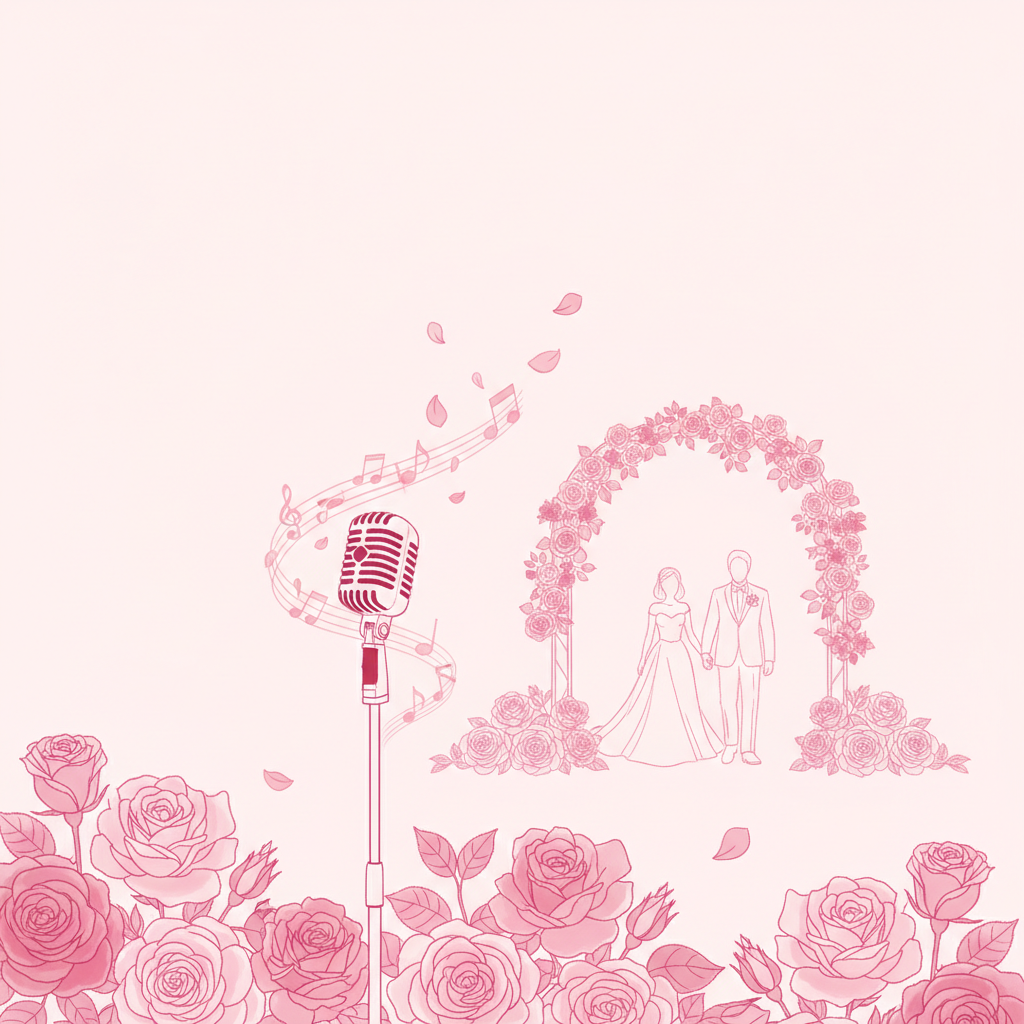 Ilustración de música para la entrada de los novios, en tonos rosas