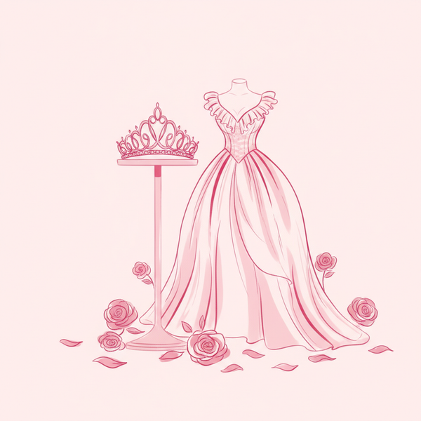Ilustración de unos XV años con tiara y vestido, en tonos rosas