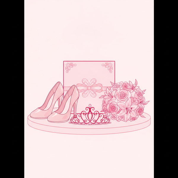 Mesa decorada con tiara y detalles de quince años en tonos rosas
