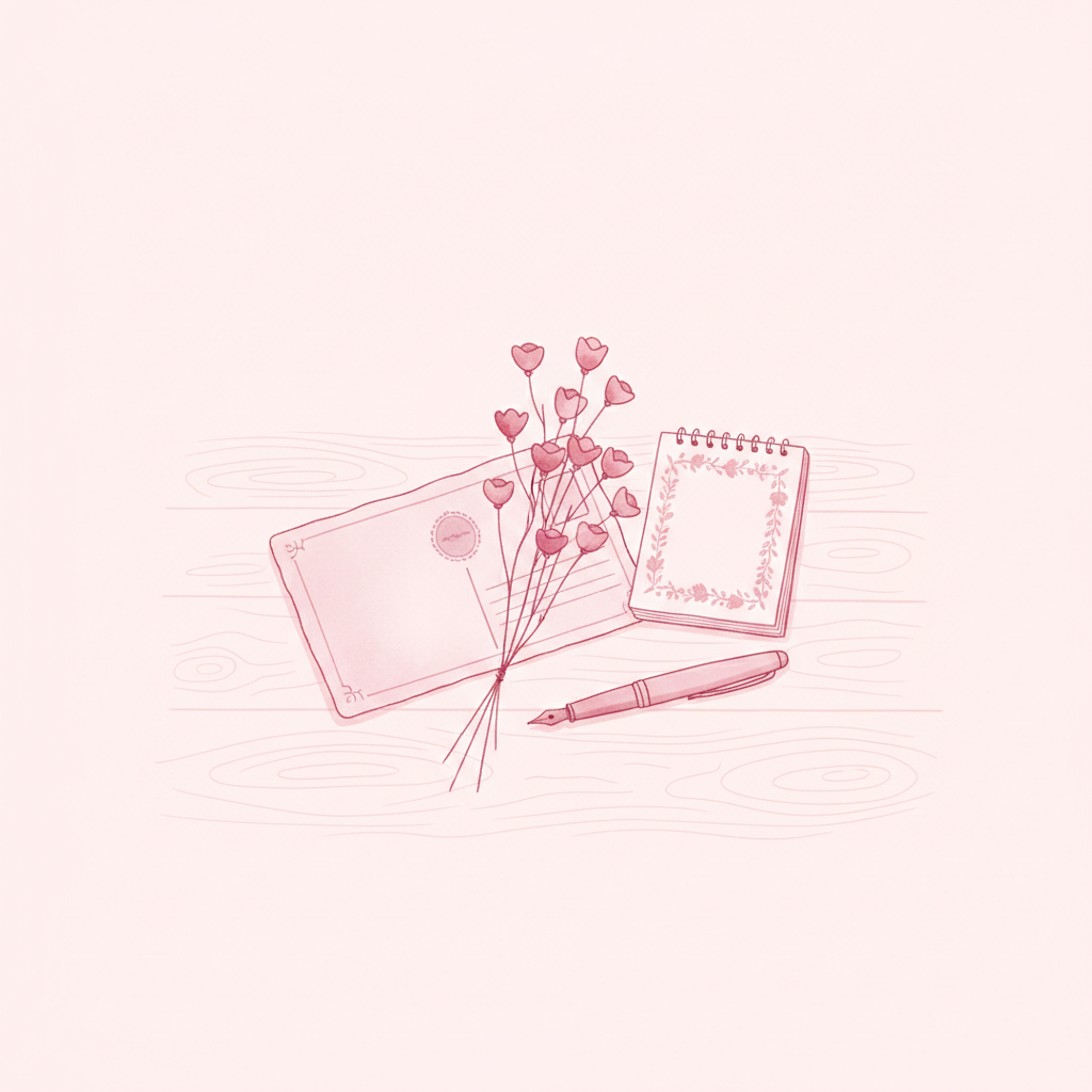 Tarjeta save the date con flores y detalles decorativos en tonos rosas