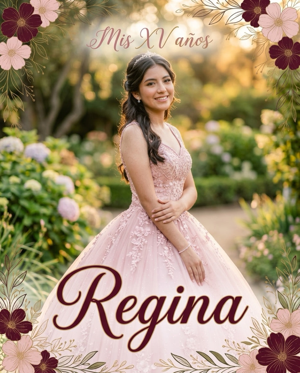 Portada de invitación de XV años diseñada con la IA de Festea